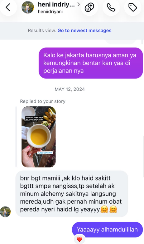Screenshot chat asli Heni tentang pengalamannya minum Alchemy